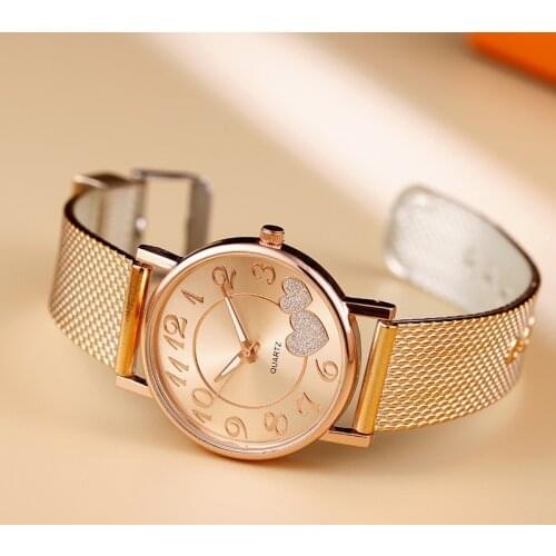 Relogio Feminino Luxury Brand Love Dial Womens Watches Quartz Watch Fashion Ladies Plastic Imitation Stainless Steel Mesh Belt
