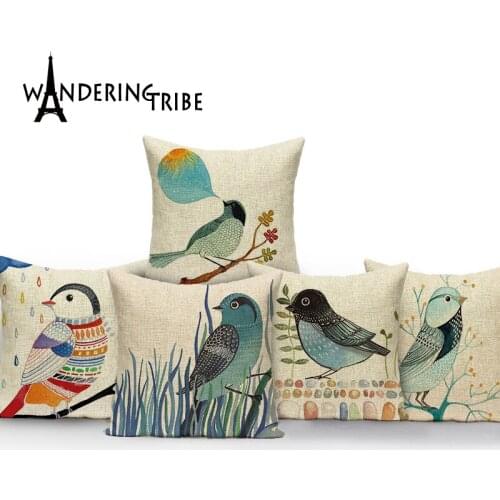 Decorative pillows birds colorful cushions home sofa decor linen Custom pillow cover outdoor cushion cover Dropshipping