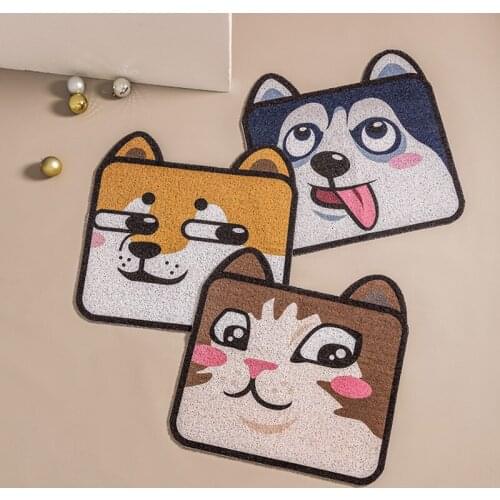 Husky cartoon dog cat doormat floor mat entrance living room bedroom kitchen bathroom antiskid silk ring ground PVC rug