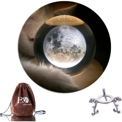 H&D 70mm Crystal Ball Moon Healing Sphere Glass Ball with Stand Holder Gifts Home Decoration Photography