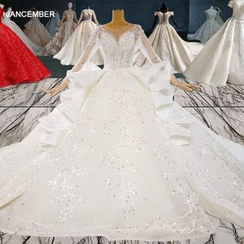 HTL2047 Luxurious Sweetheart Crystal Beading Sequined Wedding Dress 2021 For Woman Ball Gowns Long Sleeve