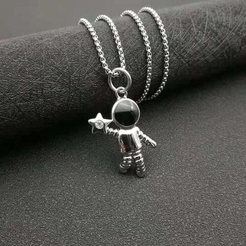 POTCET Neutral Stainless Steel Astronaut Couple Titanium Steel Pendant Necklace Geometry Fashion Hip Hop Party Jewelr