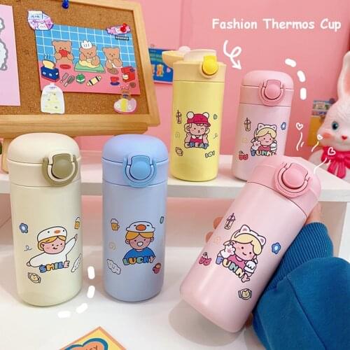 Creative Frosted Stainless Steel Vacuum Flask Kawaii Water Bottle Portable Girls Kids Water Bottle For School Drinking Thermos