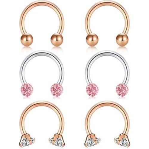 Horseshoe Circular Barbell CZ Rhinestone Stone Top Barbell Nose Septum Hoop Rings Lip Ring Helix Cartilage Tragus Earring 316L