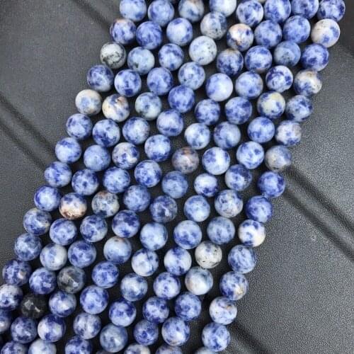 Natural Stone White Spots Blue Beads 4/6/8/10/12mm Round Sodalite Loose Beads DIY Charm Jewelry Making Accessories Strand 15
