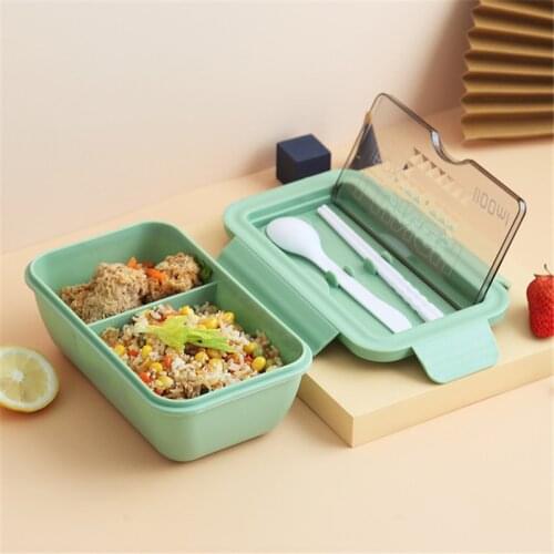 Microwave Lunch Box Portable 2 Layer Food Container Healthy Lunch Bento Boxes Lunchbox with Cutlery
