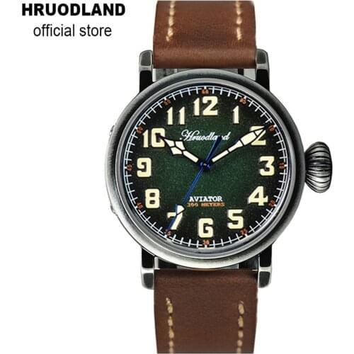 Hruodland Distressed Retro Automatic Pilot Men Watches Sapphire Crystal 300m Waterproof PT5000 Mechanical Wrist watch for Male