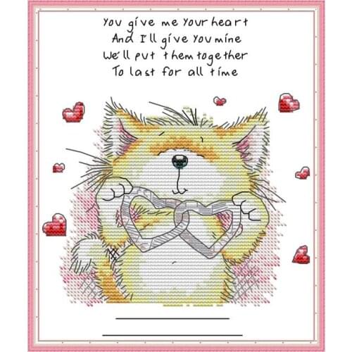 DA528 Cute cat 2 cross stitch kit aida 14ct 11ct count print canvas cross stitches needlework embroidery DIY handmade