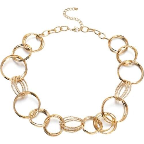 2021 New Multi-Layer Necklace Creative Simple Thick Chain Round Circle Ring Necklace Female Trend Mature Women