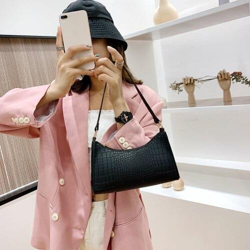 New Simple Alligator PU Women Handbags 2021 Elegant Shoulder Underarm Bags Office Lady Small Zipper Totes Street Subaxillary Bag