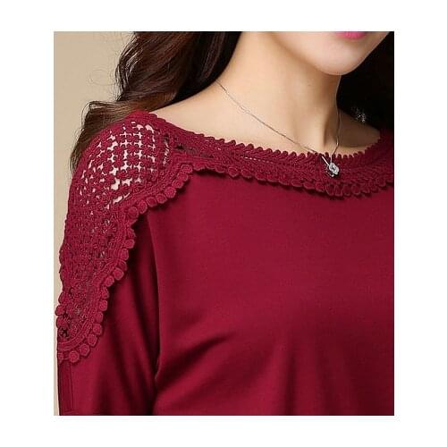 Autumn New 2020 Women Long Sleeve Loose T-Shirt Fashion O-Neck Lace womens bottoming female shirt Large Size LX1401