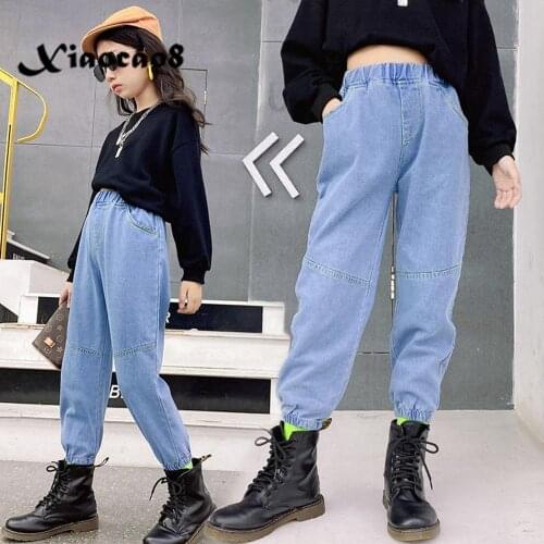 3-14 Years Girls Loose Jeans Spring Autumn Kids Casual Pants Toddler Teenage Girls Blue Casual Denim Trousers Children Cothing