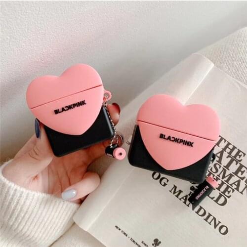 3D INS Cartoon Black pink love cute silicone Case For Apple Airpods 1 2 pro cover Wireless Bluetooth earphone charging Cover