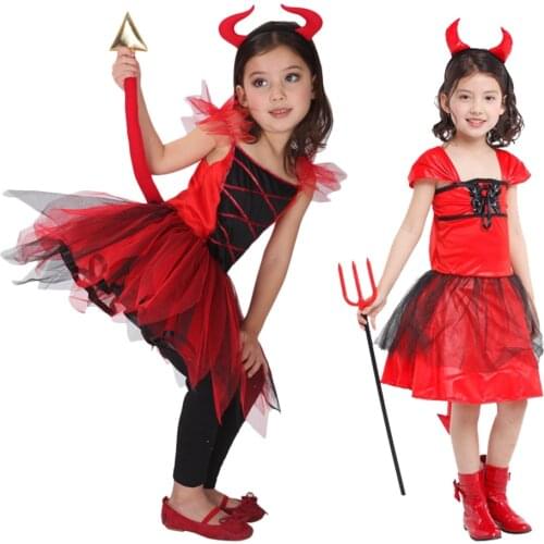 Halloween Scary Red Horn Devil Devilkin Costumes for Kids Child Boys Girls Demon Costume Cosplay Fancy Dress Robe dress up