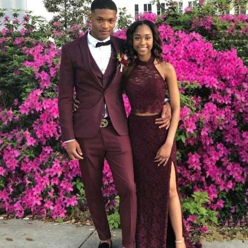 Burgundy Men Suits for Wedding Groom Tuxedos Prom Party Man Jacket One Button 3Piece(Coat Pants Vest)Formal Costume Homme Terno