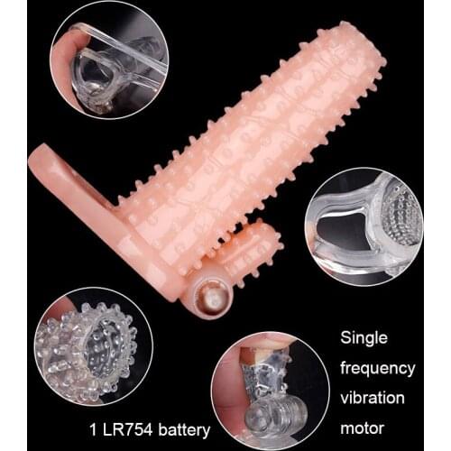 Super Soft Silicone Vibrating Penis Sleeve Enlarge Reusable Condom clitoris Stimulator Time Delay Penis Ring Sex Toy for Men