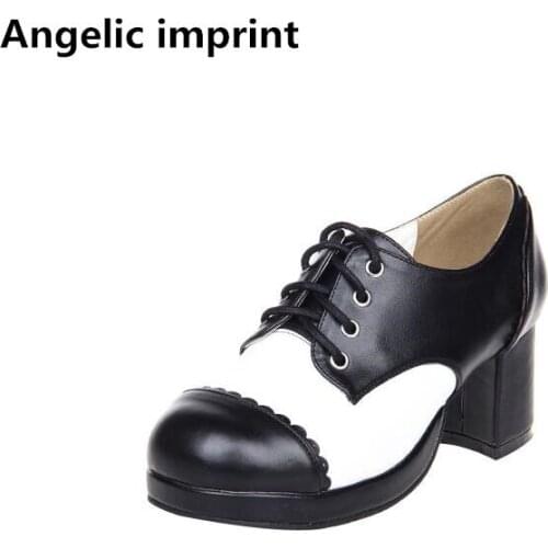 Angelic imprint woman mori girl lolita cosplay shoes lady high heels pumps women princess dress party shoes lace up 33-47 6cm