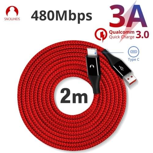 Snowkdis 2m usb cable Long USB Type C Cable for Samsung S9 S8 Fast Charge Type-C Mobile Phone Charging Wire USB C Cable for mi9