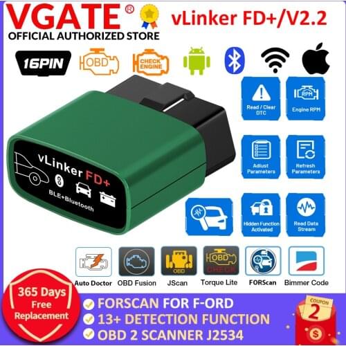 Vgate vLinker FD+ ELM327 Bluetooth 4.0 FORScan For Ford wifi OBD2 Car Diagnostic OBD 2 Scanner J2534 Auto Tool ELM 327 V 1 5 Vg