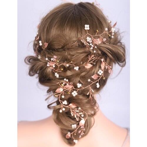 Vintage Leaves crystal pearl Rose gold Silver Romantic women Hair vine Banquet Wedding Decoration bride Hair Accessories