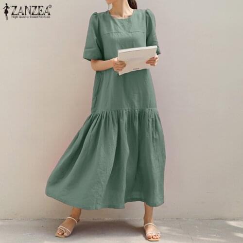 Vintage Summer Sundress ZANZEA 2021 Womens Ruffle Dress Casual Hollow Maxi Vestidos Female Holiday Robe Femme Plus Size 5XL