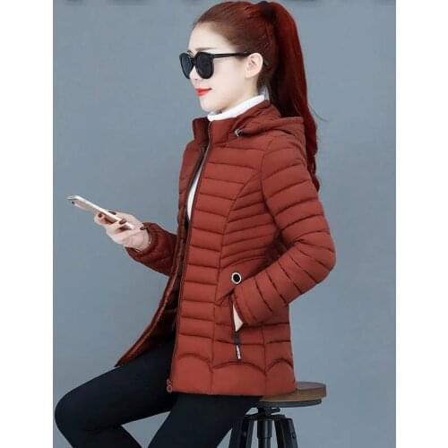 New Slim Short Casual Cotton Padded Jacket 2021 Autumn Winter Jacket Womens Parkas Warm Long Sleeve Hooded Coats Solid Female