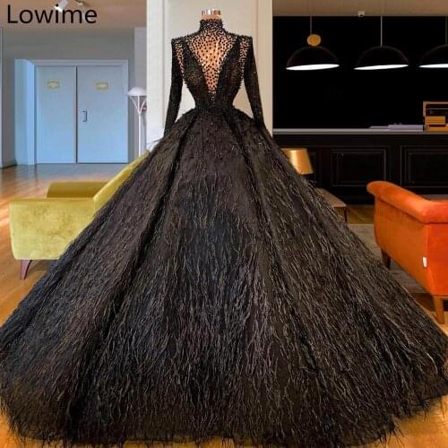 Modest Black Formal Evening Dress illusion Crystals Celebrity Dress Luxury Grand Show Women Party Gowns Dubai Robe De Soiree