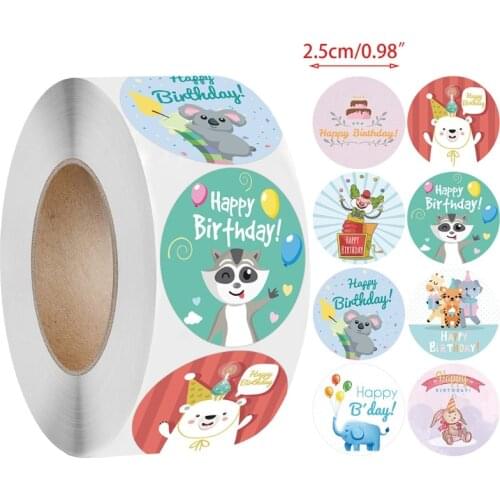 Cartoon Animals 1 Roll Happy Birthday Sticker Envelope Flower Sealing Label Baking Gift Packing Adhesive Sticker Handmade Decor
