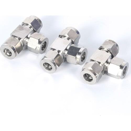 1pcs Customized 304 Stainless Steel Ferrule Tee Intermediate Joint Equal Diameter Tee Tee Double Ferrule 3 6 8 10 12 14