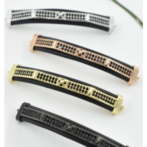 10mm Double row crescent crystal micro pave cz zircon cubic zirconia beads copper silver gold plated bracelet accessories ftr32