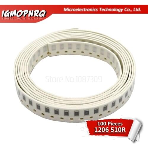 100PCS 1206 SMD Resistor 5% 510 ohm chip resistor 0.25W 1/4W 510R 511