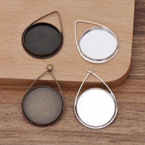 100 PCS 20mm Round Cabochon Base Metal Copper Cameo Waterdrop Pendant Settings DIY Blank Tray Connectors For DIY Jewelry making