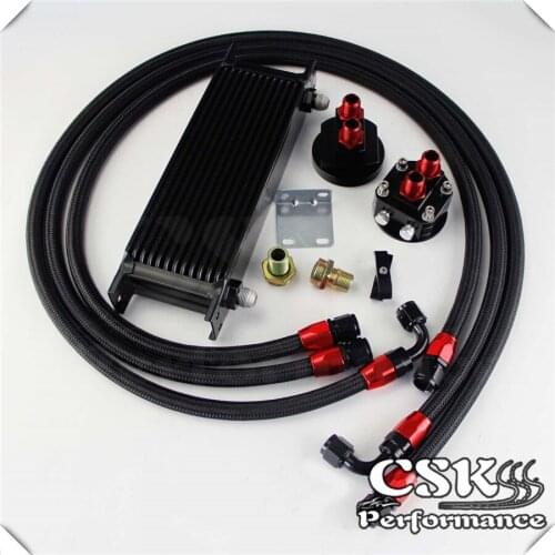 13 Row 248mm AN8 Universal Engine Transmission Oil Cooler British Type + Filter Adapter Kit Black/Blue