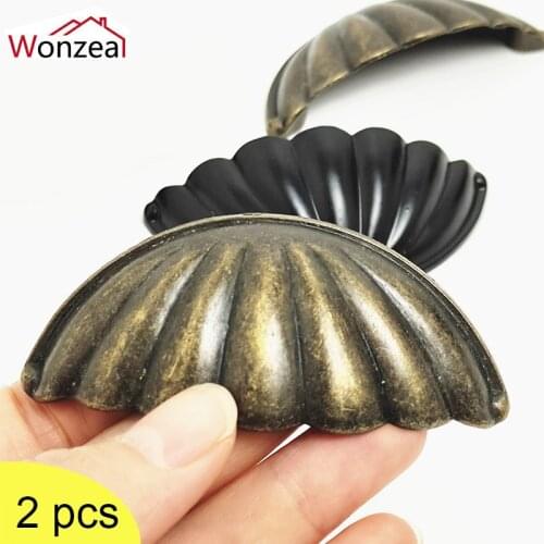 2Pcs 77*36mm Kitchen Drawer Cabinet Door Handle Furniture Knobs Retro Chinese Shell Cupboard Antique Metal Pull Handles