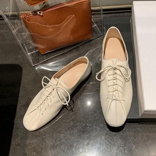 2021 Spring/Autumn Women Flats Solid Split Leather Lace-up Concise Shoes Women Round Toe Casual Shoes Cross Female Shoes