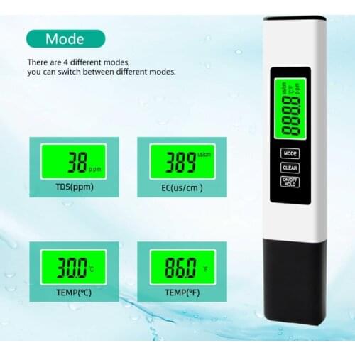 3 in 1 LCD Digital TDS EC PPM Meter Water Quality Purity Tester Pen for Aquarium Fish Tank Pool Home Drinking Monitor