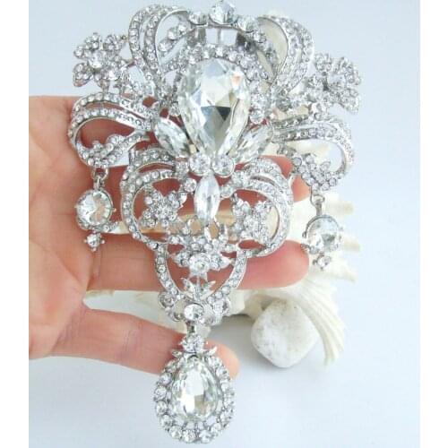 5.12" Gorgeous Bridal Teardrop Brooch Pin Pendant Clear Rhinestone Crystal EE04042C1