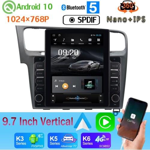 9.7" Vertical Style Car Media GPS CarPlay Android 10 360 Camera Radio For Volkswagen VW Golf 7 MK7 2013-2020 Nano+IPS PX6 4+64G