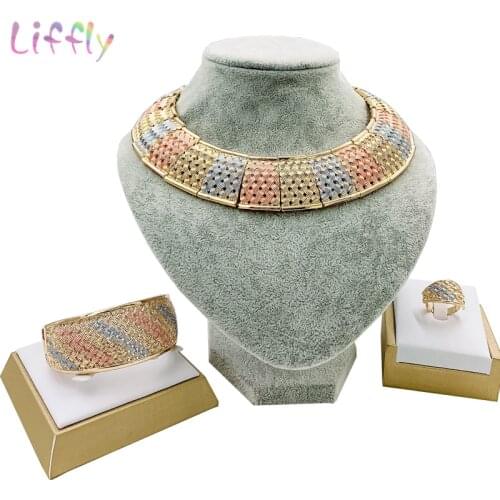 African Fashion Women Dubai Gold Jewelry Sets Simple Design Necklace Bracelet Earrings Bridal Wedding Accessories Jewelry