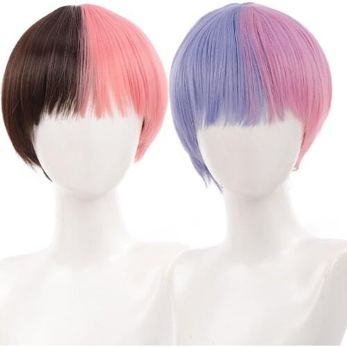 AILIADE Short Synthetic Mixed Brown Pink Melanie Martinez Style Fashion Fales Hair for Women Girl Boys Cosplay Party Wigs