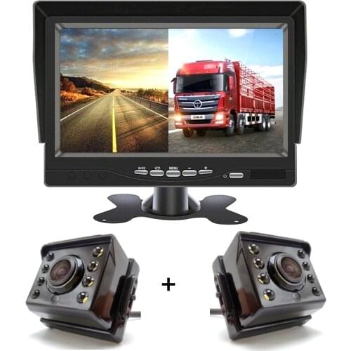 2020 Update Car DVR, 7 Inch HD 1024x600P IPS Screen AHD Car Monitor With 2 Channels Support SD Card 8 LED Night Vision Camera