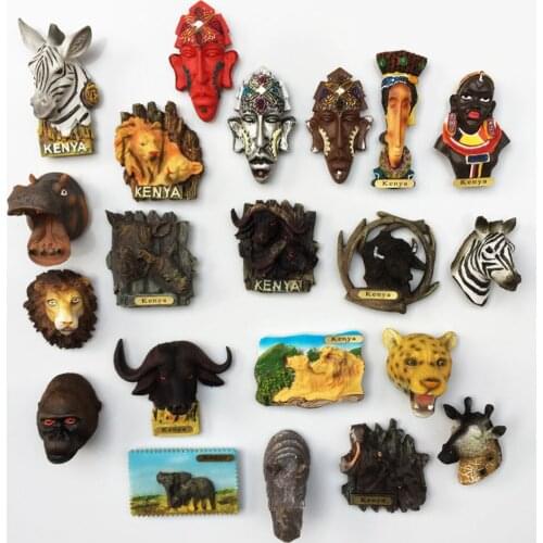 BABELEMI 1pcs Africa Kenya Animal Fridge Magnet Souvenir Hand Painted Mask Crafts Stickers on the Fridge Refrigerator Magnets