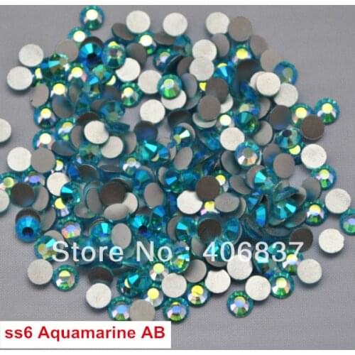 Free Shipping! 1440pcs/Lot, ss6 (1.9-2.1mm) Aquamarine AB Flat Back Nail Art Glue On Non Hotfix Rhinestones