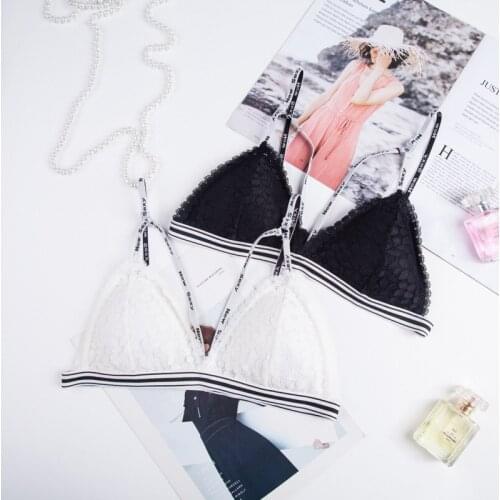 Black White Bra French Style Bralette Seamless Deep V Crop Top Lace Lenceria Wireless Underwear Sexy Lingerie Push Up Women Bras