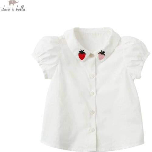 DB17449 dave bella summer fashion baby girls embroidery shirts infant toddler tops children high quality clothes