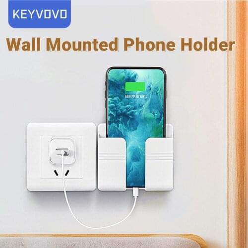 Phone Holder Wall Mounted Organizer Air Conditioner TV Remote Control Storage Box Mobile Plug Multifunction USB Charging Stand
