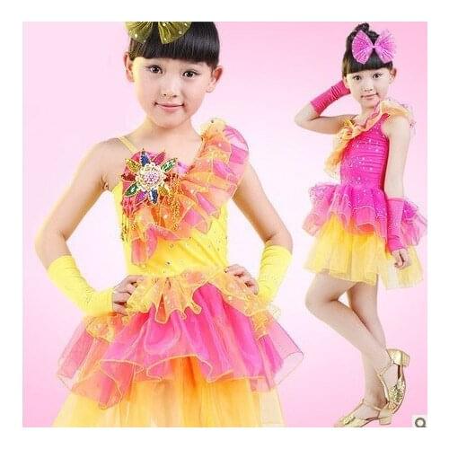 Child Lace Ballroom Dance Competition Dresses Girl Gymnastic Leotards Paillette Latin Modern Dance Costume for Stage Show 89