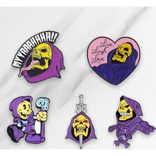 5 Styles Skull Purple Garb Enamel Brooches Masters of the Universe Badge Brooch Bag Clothes Lapel Pin Classic Skeleton Jewelry