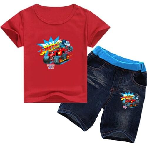 2PCS Boys Kids Clothes Set Summer Tops Short TShirt For Baby Girls Children Short Sleeve Tees+Jean Pants Toddler Outfit 2-12year