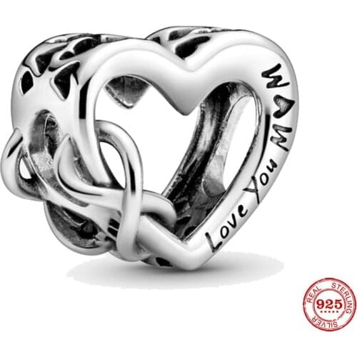 Hot Sale New Silver Color Love You Mum Infinity Heart Charm beads fit Original Pandora Bracelet DIY Mothers Day Jewelry